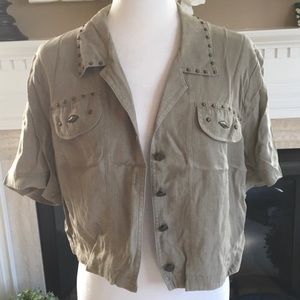 Nina Piccalino Embellished Short Sleeve Button Cropped Top